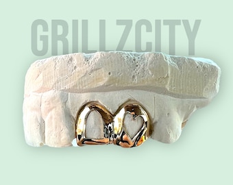 Custom Fit grillz  2 Teeth with heart or star open face grillz fangs /925 Silver Slugs Grillz/grillz with fangs  free mold kit free shipping