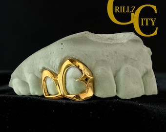 Custom Fit Grillz, 2 - 3 Teeth 10k 14k 18k Gold or 925 Silver 4 Point Star, Cross + Open Face: Free Mold Kit