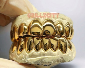 Custom solid Gold Grillz / 925 Silver Grillz , Permanent Cut / Deep Cut Grillz with free mold kit and shipping included / Fast turnaround