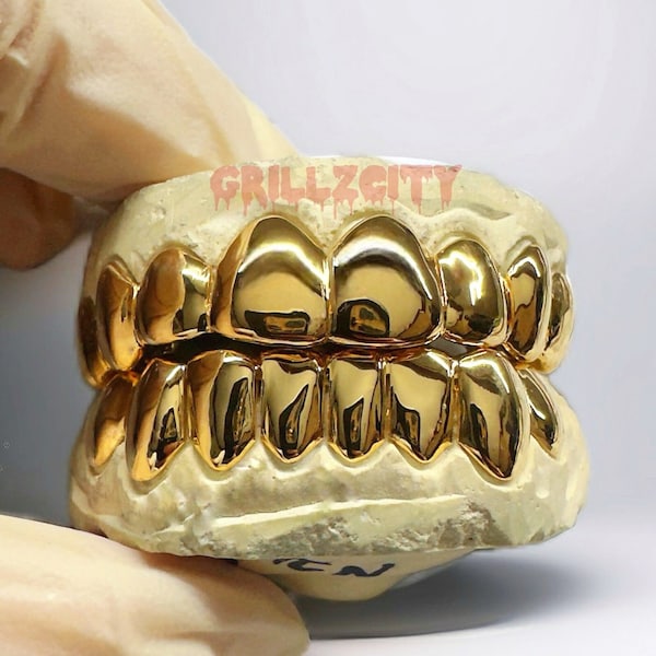 Custom solid Gold Grillz / 925 Silver Grillz , Permanent Cut / Deep Cut Grillz with free mold kit and shipping included / Fast turnaround