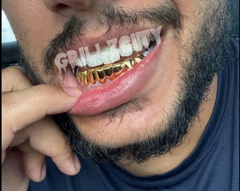 Custom solid Goldteeth Grillz / 925 Silver Grillz, Permanent Cut / Deep Cut Grillz with free mold kit and shipping included/ Fast turnaround
