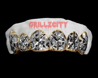 Custom Real Gold / 925 Silver Grillz  Spider Web diamond dust Cut Grillz with free mold kit and shipping