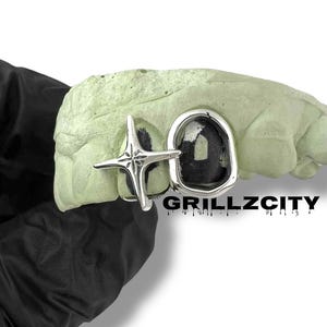 Custom Fit grillz  2 Teeth with Cross star women Grillz fangs cap/925 Silver Slugs Grillz , window grillz starlight grill with free mold kit