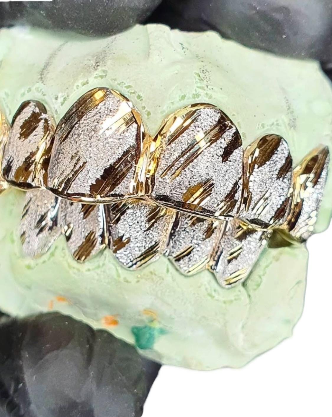 Custom Fitted Grillz White Gold | Yellow gold Diamond Dust Custom Grillz | 925 Silver with free mold kit and Free shipping by Grillzcity