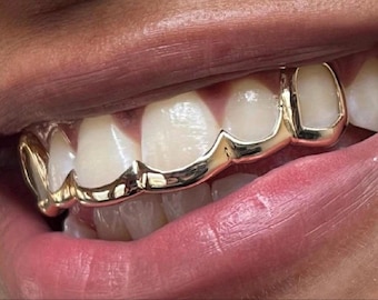 Custom Fit Grillz, 10k-18k Gold or 925 Silver, Canine, Open Face Wave Style. Mold Kit Included