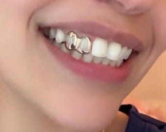 925 Silver Grillz Custom Fit 2 Teeth | Open Face, Heart, Star Options | Affordable Custom Teeth Jewelry | Hip Hop Grillz | Starter Grillz