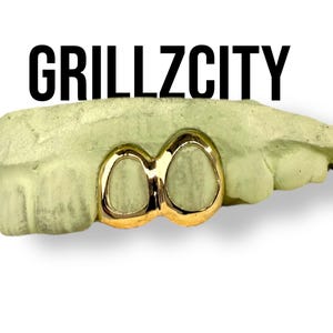Real Solid Grillz 10K Gold or 14K Gold Custom Grillz Open Face Two Side Teeth Double Caps Canine Teeth Grillz Slug fangs window grillz