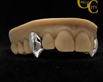 Custom Fang Grillz 2 - 4 Teeth | Vampire Teeth Grillz Gold or Silver | Custom Fit Fangs | Solid | Slugs Jewelry | 10k 14k 18k | 925 Silver