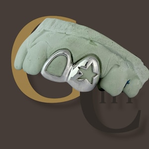 Custom Fit Grillz, 2 Teeth 10k 14k 18k Gold or 925 Silver Heart/Star + Open Face, Double OpenFace. Free Mold Kit. ADD Fangs for Sharp look