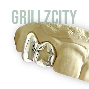 Custom Fit grillz  2 Teeth with heart or star Grillz fangs /925 Silver Slugs Grillz , grillz with fangs with free mold kit free shipping