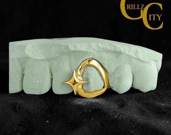 Custom Fit Grillz, 2 - 3 Teeth 10k 14k 18k Gold or 925 Silver 4 Point Star, Cross + Open Face: Free Mold Kit