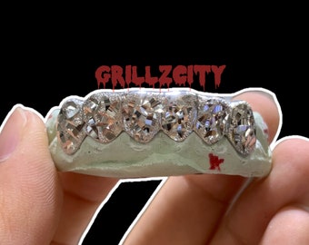 Custom Fit Grillz  Real Gold / 925 Silver Diamond Dust Gold Grillz Mirror Cut / Ice Cut Grillz with free mold kit and shipping by Grillzcity