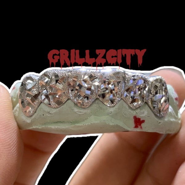 Custom Fit Grillz  Real Gold / 925 Silver Diamond Dust Gold Grillz Mirror Cut / Ice Cut Grillz with free mold kit and shipping by Grillzcity