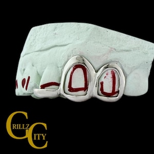 Custom Grillz 2 Teeth | 10K 14K 18K Gold or 925 Silver | Open Face, Heart, Star, And Bar Options | Custom Fit Teeth Jewelry | Hip Hop Grillz image 15