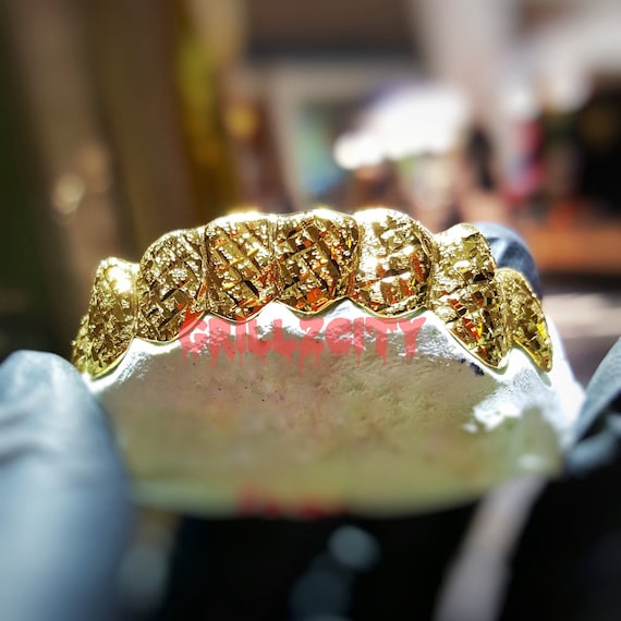 Custom Fit Grillz Real Gold Teeth 925 Silver Grillz Diamond Dust Diamond Cut Custom Grillz With Free Mold Kit and Shipping by Grillzcity Etsy