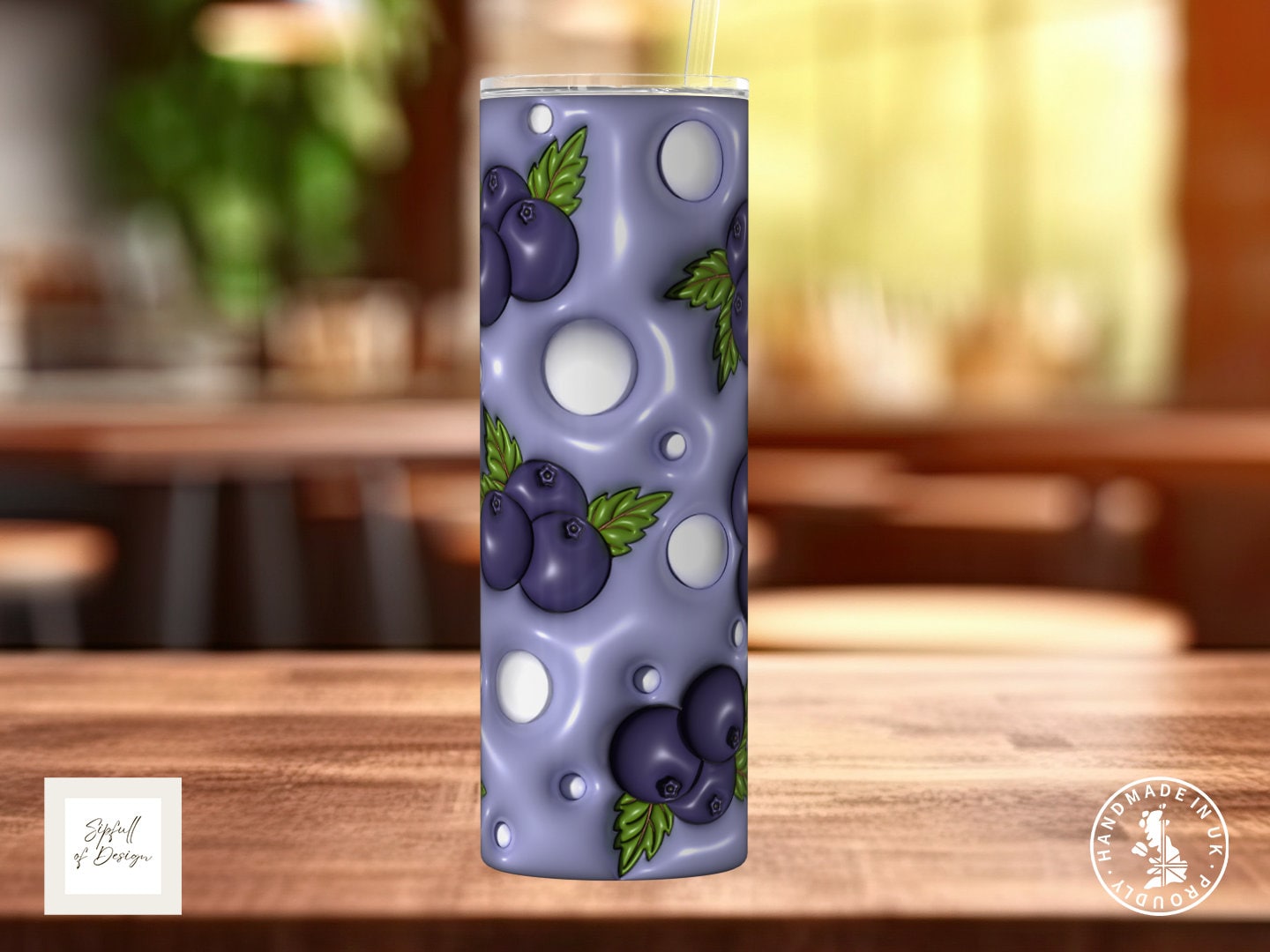 Puffy Print Blueberries 20oz Insulated Tumbler With lid and straw!