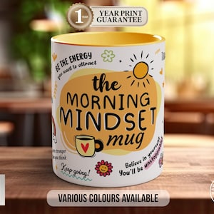 Morgentasse mit inspirierenden Sprüchen, Kaffeetasse mit motivierenden Zitaten, farbige Keramik, Geschenkidee für Sie