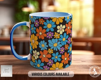 Coloured Groovy Flowers Full Wrap Art Mug - Design 12