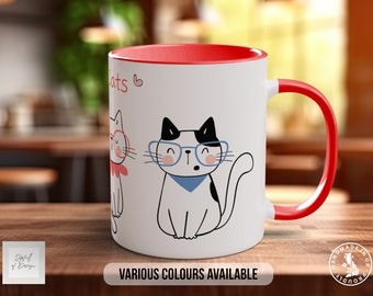 Cute Meowy Cat Mug - Coloured 11oz, Bone China 10oz and 15oz and Latte 12oz options