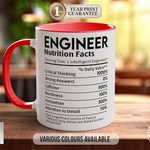 Engineer Lustige Nährwertangaben farbige Tasse