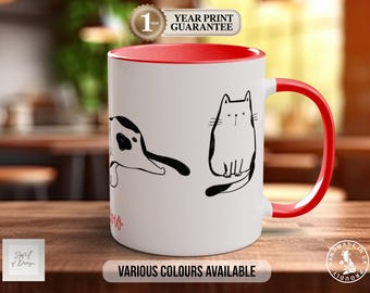 Doodle Cats Coffee Mug, Handmade Coloured Illustration, 11oz, Colourful Ceramic Cup, Tea Drinker Present
