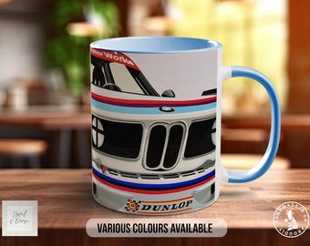 BMW 3.0 CSL Mug, Car Lover Gift, Petrolhead Present, Dad Birthday Idea, Automotive Wall Art, Coloured Ceramic Cup
