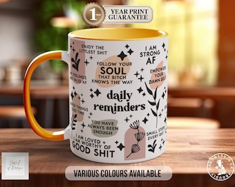 Vulgar Daily Reminders Mug: Inspirational Positive Quotes, Coloured Ceramic