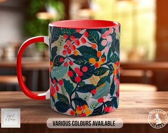 Birth Month Flowers Mug - December Narcissus and Holly - Coloured 11oz, Bone China 10oz and 15oz and Latte 12oz options