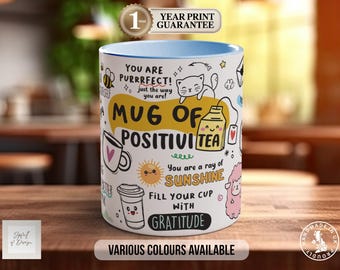 Tasse für mentales Wohlbefinden, farbenfrohe positive Botschaft, Tee, Motivationsgeschenk, Geschenk zur Selbstfürsorge, bunte Keramiktasse