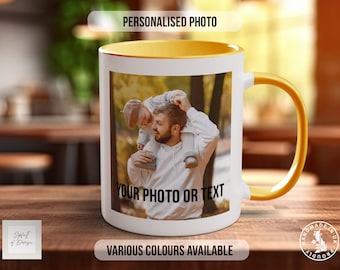 Photo and Text Personalised Photo Mug - A Personalised Mug Coloured with Your Photos - Coloured 11oz and Bone China 15oz options