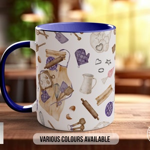 Coloured Baking Pattern Full Wrap Mug - Design 8 - Love Cooking - Kitchen Theme