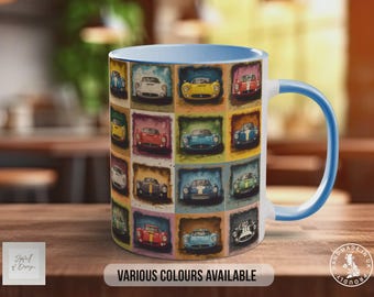 Old Racing Cars Mug, Car Lover Gift, Petrolhead Present, Dad Birthday Idea, Automotive Wall Art, Bone China Option