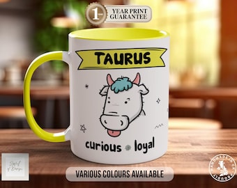 Taurus Zodiac Mug, Handmade Coloured Coffee, Colourful Ceramic Cup, Tea Drinker Present, Bone China Option