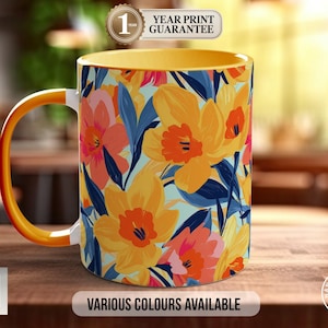 Daffodil Birth Month Mug: Spring Floral Tea Cup (Various Colours)