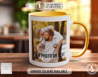 Custom Photo Mug - Personalised Text - Colour or Bone China Options