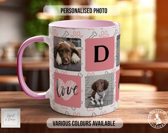 Personalised Dog Mug - Pink Photo Grid - Multiple Mug Colours