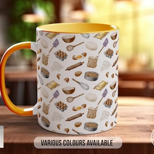 Coloured Baking Pattern Full Wrap Mug - Design 4 - Love Cooking - Kitchen Theme