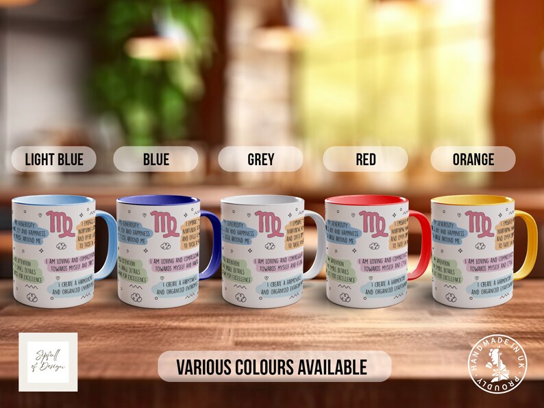 a row of mugs with different colors on them