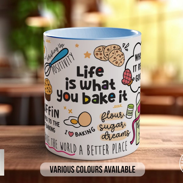 Mug La vie c'est ce que vous faites cuire, Mug de cuisson, Cadeau de pâtisserie, Cadeau pour boulangers - Options colorées 11 oz, Options de porcelaine 10 oz et 15 oz et Latte 12 oz