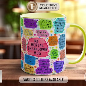 Mug « Coup de blues », Cadeau de motivation et de bienveillance, Tasse en céramique colorée, Cadeau pour les amateurs de thé, Option porcelaine fine