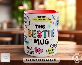 Bestie Mug - ideal for your partner in crime, soul sister or best friend - Coloured 11oz, Bone China 10oz and 15oz and Latte 12oz options