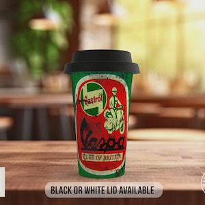 Castrol Vespa Club Travel Mug – Retro Scooter Insulated Coffee Cup