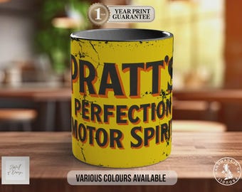 Pratt’s Perfection Mug, Vintage Petrol Can Style (Handmade UK), Colourful Ceramic Cup, Coffee Lover Gift