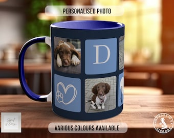 Personalised Dog Mug - Blue Photo Grid - Multiple Mug Colours