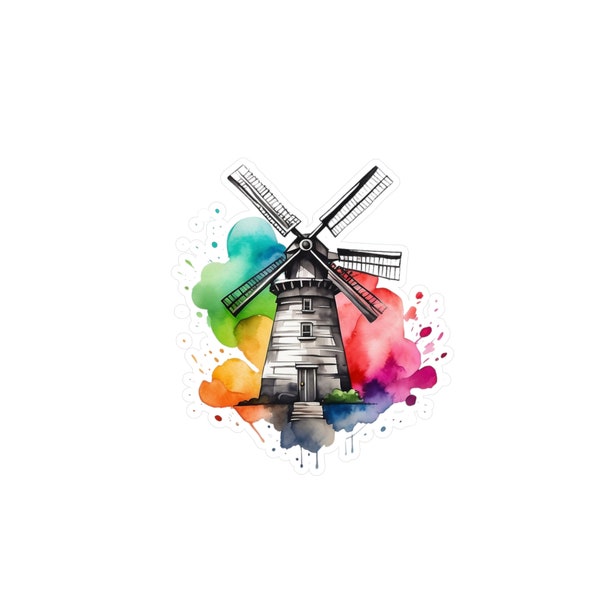 Vibrant Dutch Watercolor Windmill Sticker |  Whimsical Art  |  Farmhouse Aesthetic Netherlands, Holland