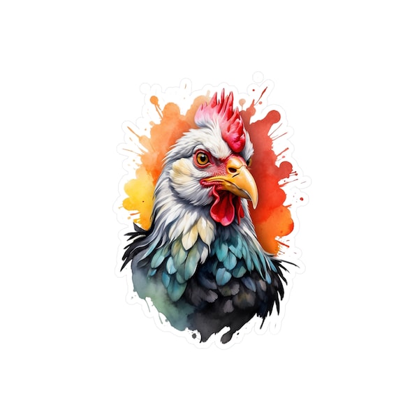 Vibrant Watercolor Rooster Sticker | Farm Animal Lover | Bold Colors | Kiss-Cut Sticker