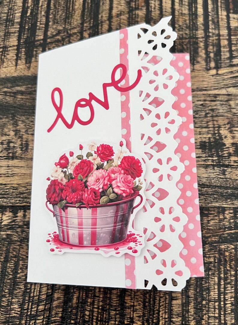 Bucket of Roses, Love, Romance, Anniversary Handmade Blank A6 Card ...