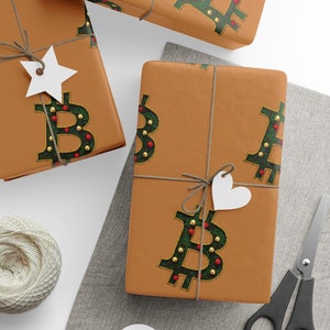Bitcoin Ornamental Pattern Tan Holiday Season Wrapping Paper, Gift Wrap, Christmas Gift Paper, Festive Present Wrap, Cryptocurrency Xmas