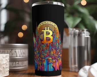 Bitcoin Tumbler Bitcoin Drinkware, Bitcoin Gift, Crypto Gift, Stainless Steel Cup, Trader Gift, Bitcoin Present, Work Gift, Bitcoin Art
