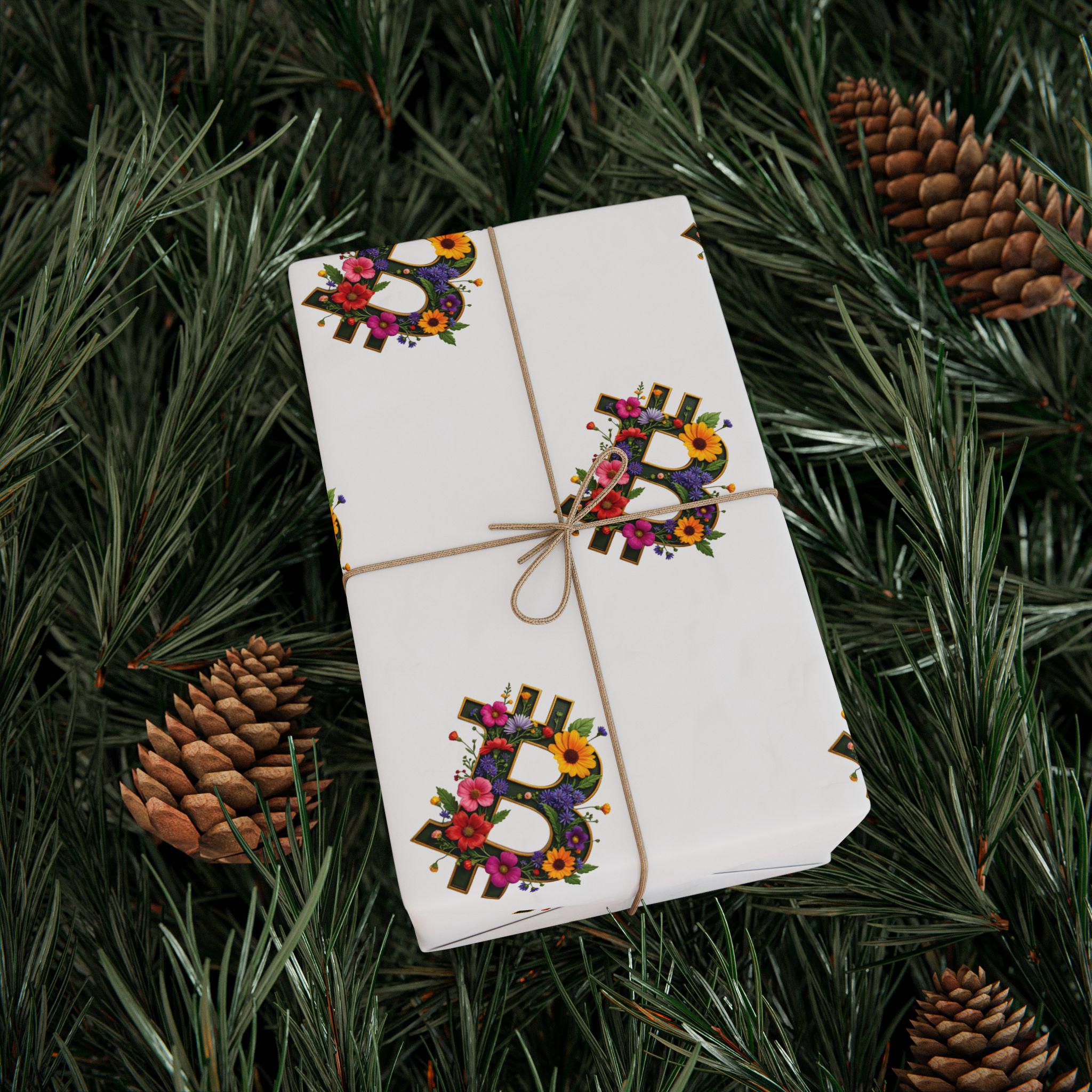 ビットコインの花柄ギフトラッピングペーパー：装飾的なBTCデザイン